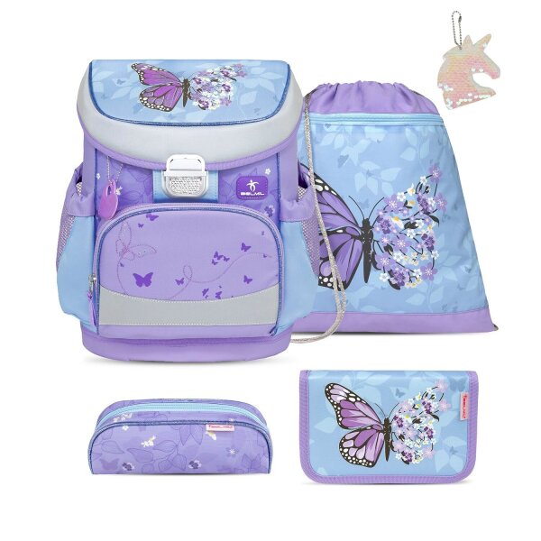 Belmil Mini-Fit Schulranzenset Purple Blue Butterfly