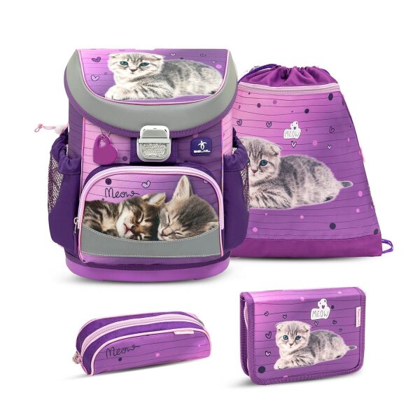 Belmil Mini-Fit ergonomisches Schulranzen-Set 4-teilig Katze
