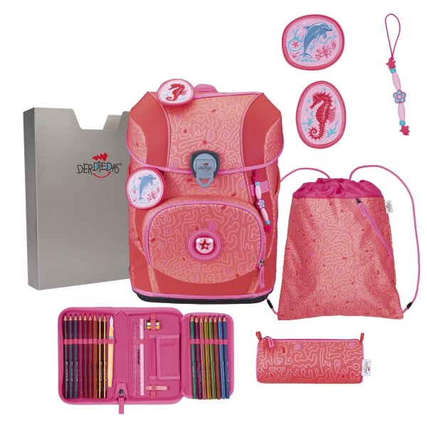 DerDieDas ErgoFlex Tiny Superflash Set Schulranzenset Coral Reef